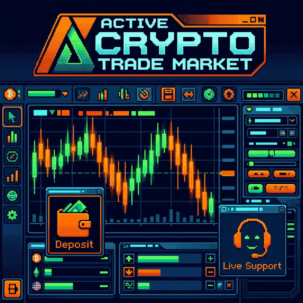 Retro pixel investigation art for Active Crypto Trade Market.