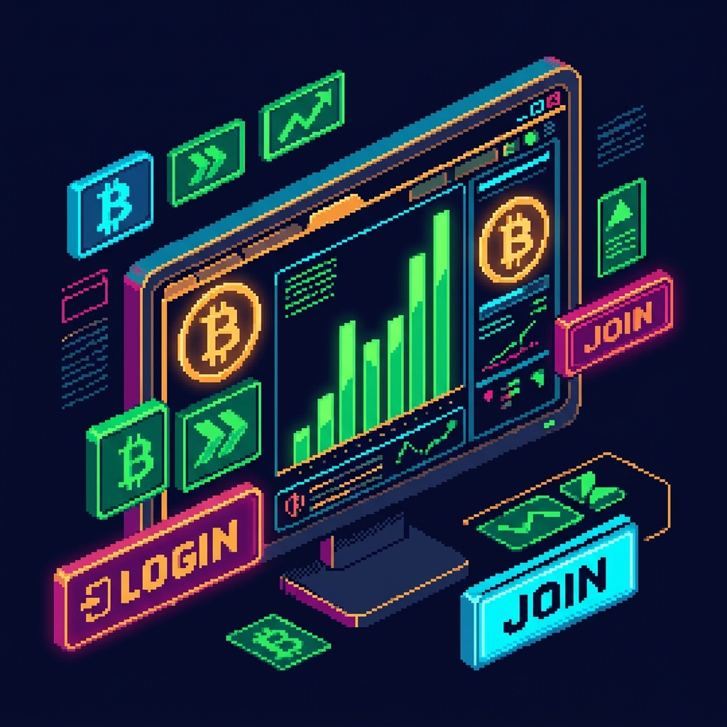Retro pixel investigation art showing a synthetic trading dashboard and AI-marketing illusion for BitcoinTrader AI.