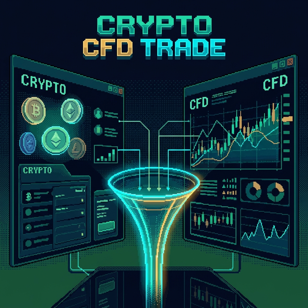 Retro pixel investigation art showing duplicated browser windows and lookalike domains tied to Crypto CFD Trade.