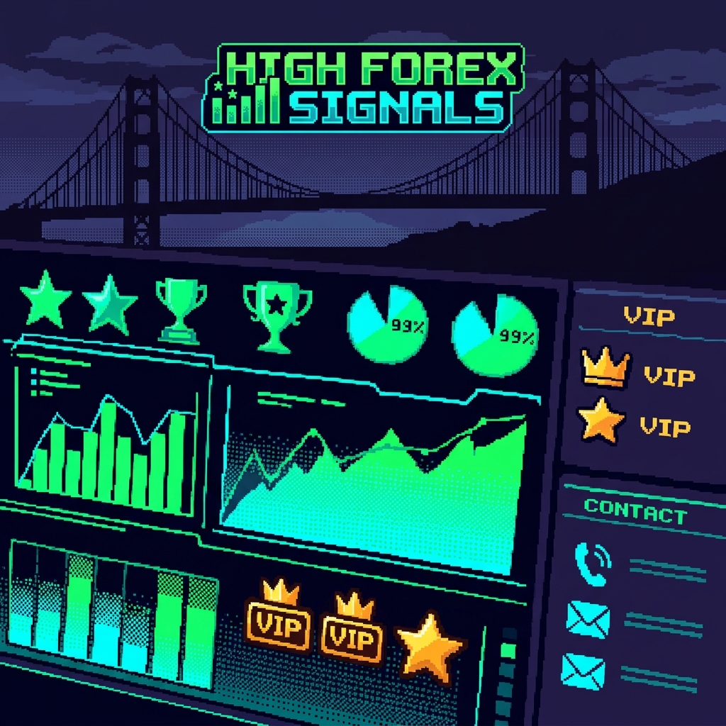 Retro pixel investigation art showing social trading signals, fake PnL screenshots, and warning lights for HIGH FOREX SIGNALS.