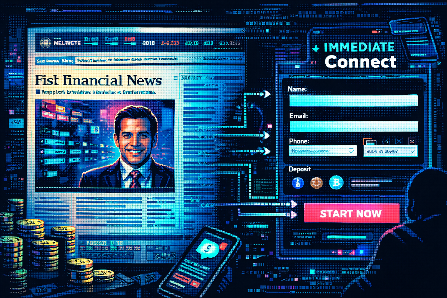 Retro pixel investigation art for Immediate Connect.