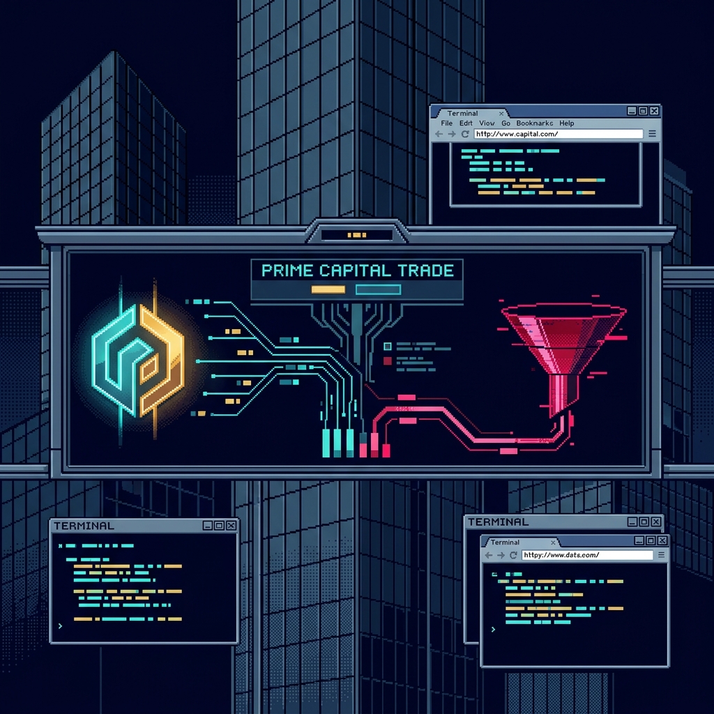 Retro pixel investigation art showing prestige office imagery and false credibility cues for PRIME CAPITAL TRADE.